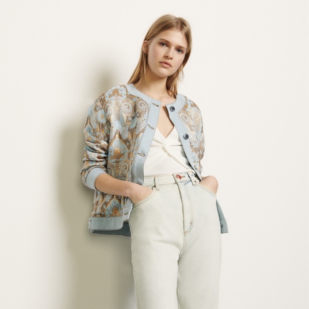 NWT $565 Sandro Orcan Metallic Jacquard Jacket Coat